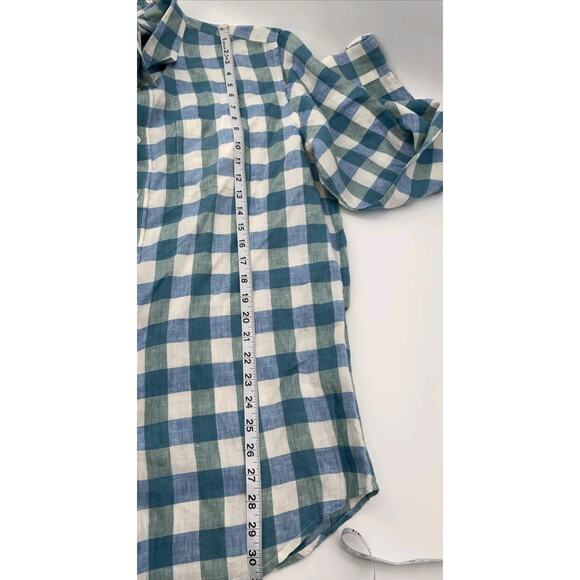 LL Bean Shirt Men Large 100% Linen Windowpane Plaid Button Down Blue - Picture 10 of 11